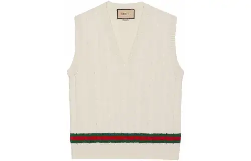 GUCCI Vests Men's Ecru V Neck Moderate Knitted Fabric