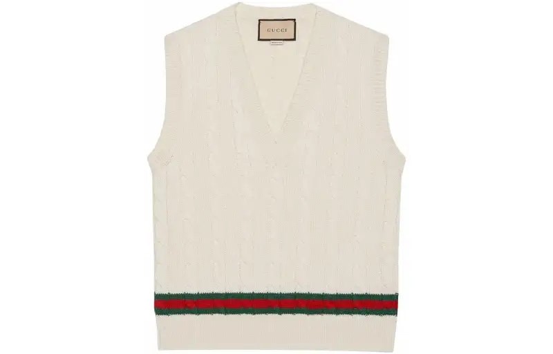 GUCCI Vests Men's Ecru V Neck Moderate Knitted Fabric