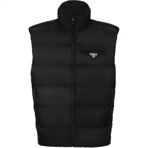 PRADA Vests Men's Black Stand Collar Moderate Other
