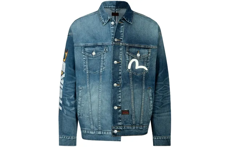 EVISU Denim Jackets Men's Denim Blue Lapel Moderate