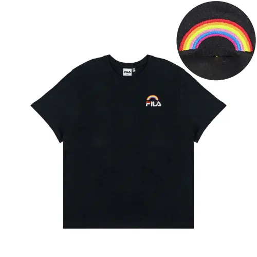 FILA T Shirts Unisex Black Crew Neck Moderate Straight Fit