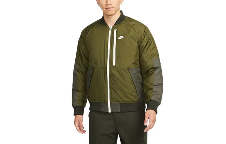 Nike Puffer Jackets Men's Green Baseball Collar Moderate Reversible