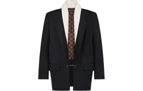 LOUIS VUITTON Scarf Collar Wool Blazer Business Suit Men's Black
