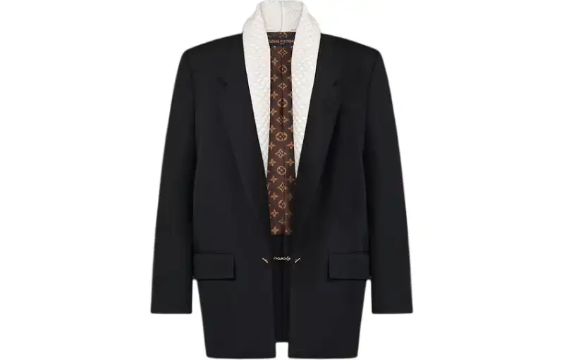 LOUIS VUITTON Scarf Collar Wool Blazer Business Suit Men's Black
