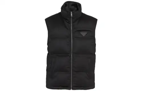 PRADA Vests Men's Black Stand Collar Moderate Other