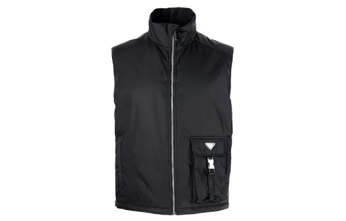 PRADA Vests Men's Black Stand Collar Moderate Other