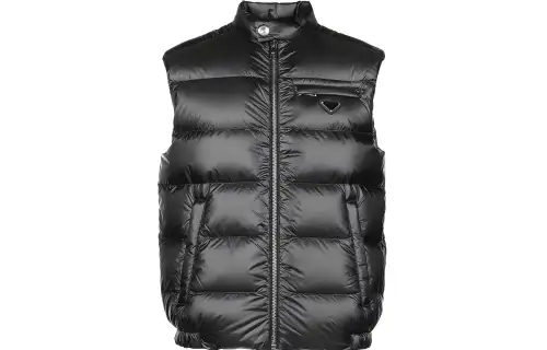 PRADA Down Vests Men's Black Stand Collar Moderate