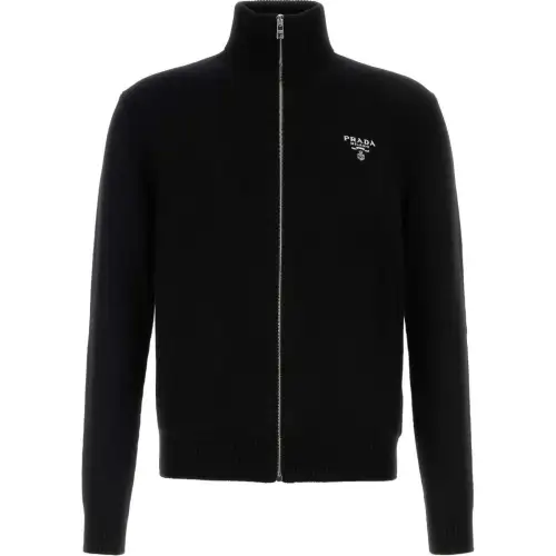 Prada Logo Embroidered Full-Zipped Knitted Cardigan