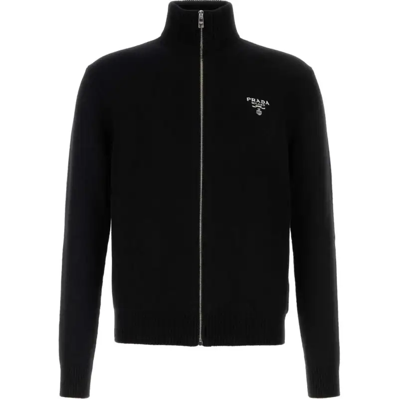 Prada Logo Embroidered Full-Zipped Knitted Cardigan