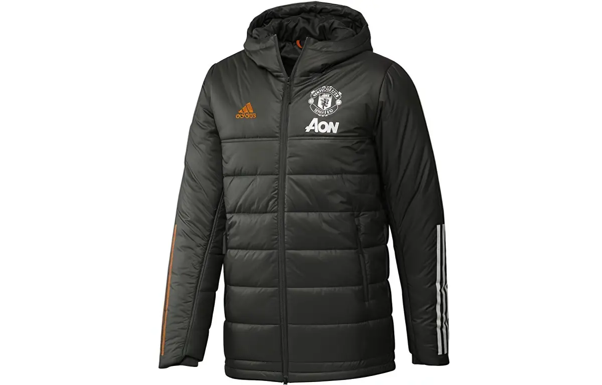 Adidas MUFC Puffer Jackets Men's Army Green Hooded Moderate Straight Fit