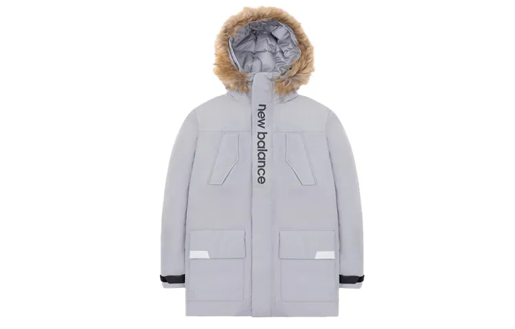 New Balance Down Jackets Men's Gray Hooded Moderate Straight Fit