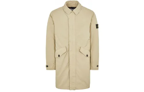 STONE ISLAND Zip Closure Solid Color Lapel Mid Length Puffer Jacket Men's Umber
