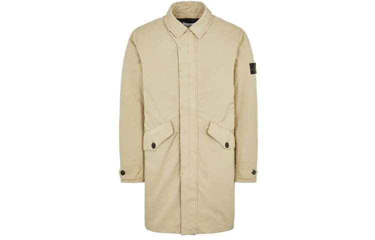 STONE ISLAND Zip Closure Solid Color Lapel Mid Length Puffer Jacket Men's Umber