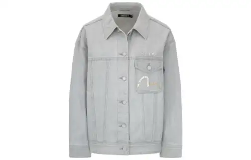 EVISU Denim Jackets Men's Gray Lapel Moderate Straight Fit