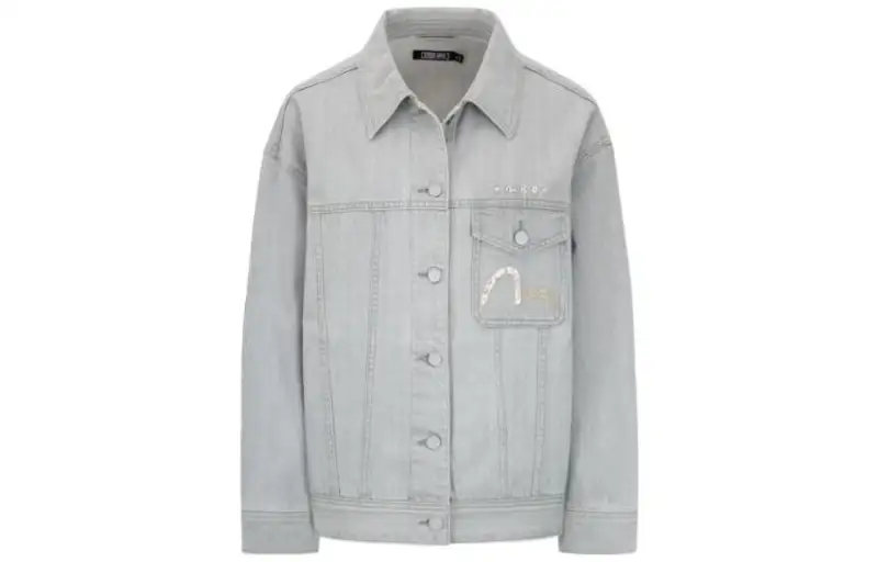 EVISU Denim Jackets Men's Gray Lapel Moderate Straight Fit