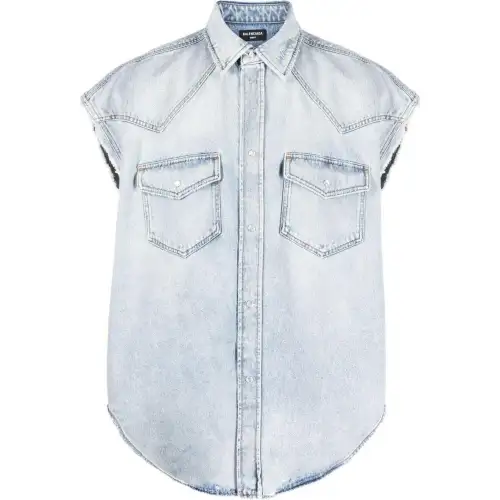Balenciaga Vests Men's Blue Lapel Other