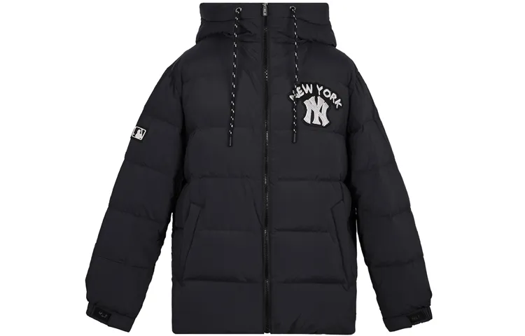 MLB New York Yankees, Fleece Lined Sporty Style Hooded Short Down Jacket Winter Unisex Black