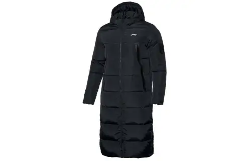 Li Ning Down Jackets Men's Black Hooded Moderate Down Coat