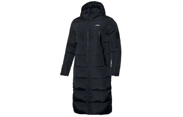 Li Ning Down Jackets Men's Black Hooded Moderate Down Coat