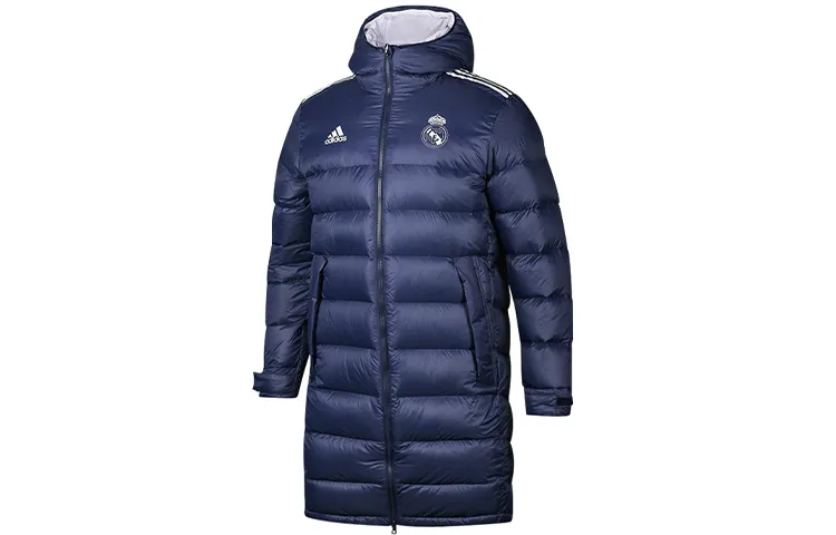 Adidas Down Jackets Men's Dark Blue Hooded Moderate Quilted Down Jacket
