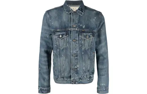 Polo Ralph Lauren FW22 Distressed Effect Trucker Button Denim Jacket Men's Blue
