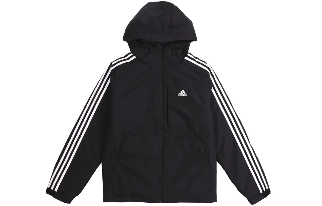 Adidas Down Jackets Men's Black Hooded Moderate Quilted Down Jacket