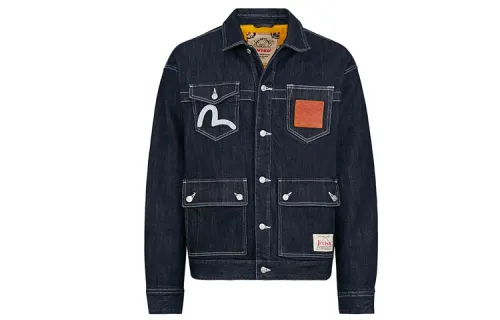 EVISU Denim Jackets Men's Denim Blue Lapel Moderate Other