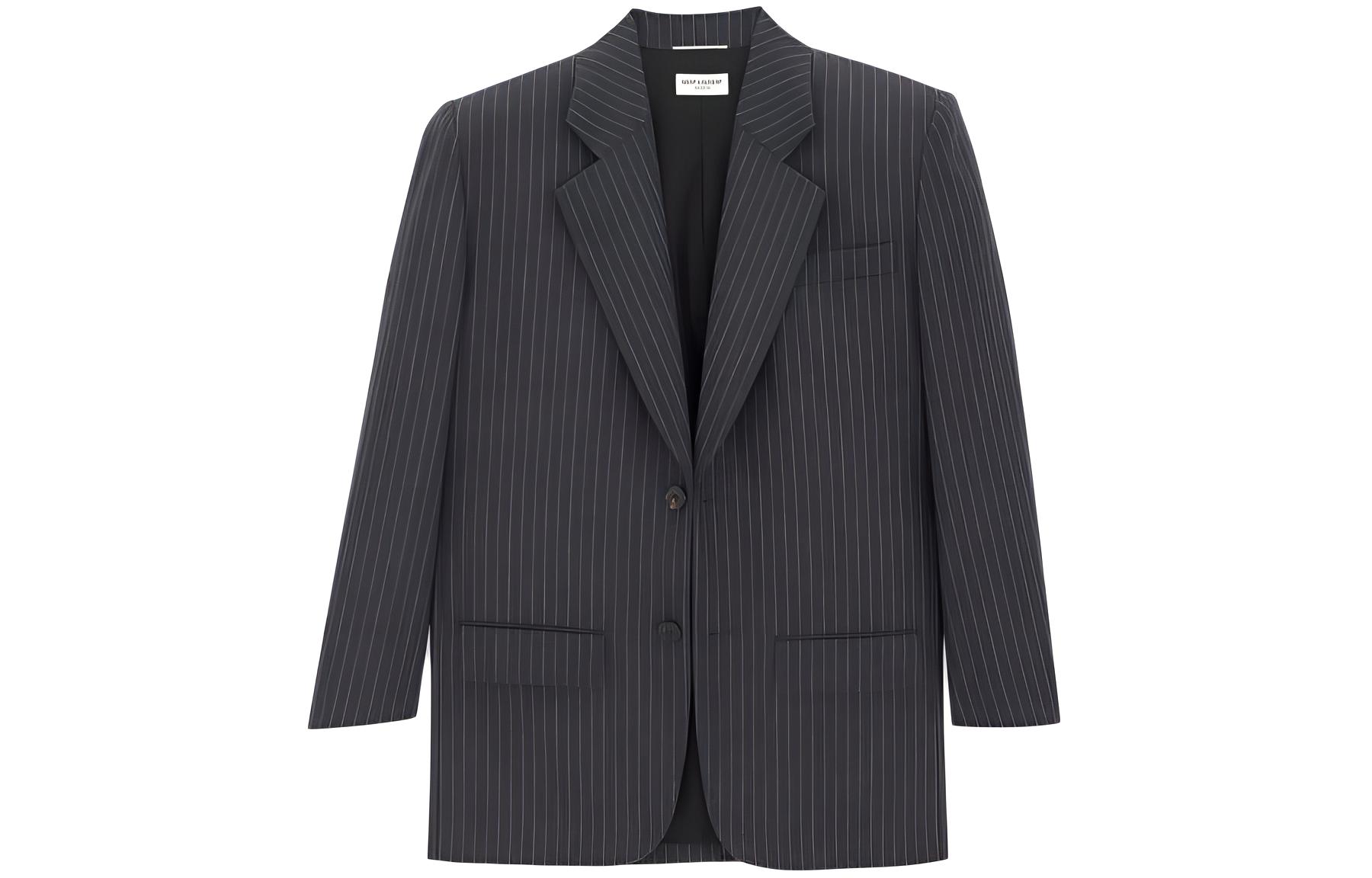 SAINT LAURENT Oversized Jacket In Rive Gauche Striped Flannel Blazers Men's Gray