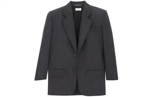 SAINT LAURENT Oversized Jacket In Rive Gauche Striped Flannel Blazers Men's Gray
