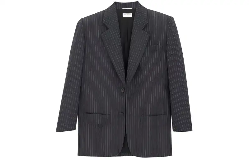 SAINT LAURENT Oversized Jacket In Rive Gauche Striped Flannel Blazers Men's Gray