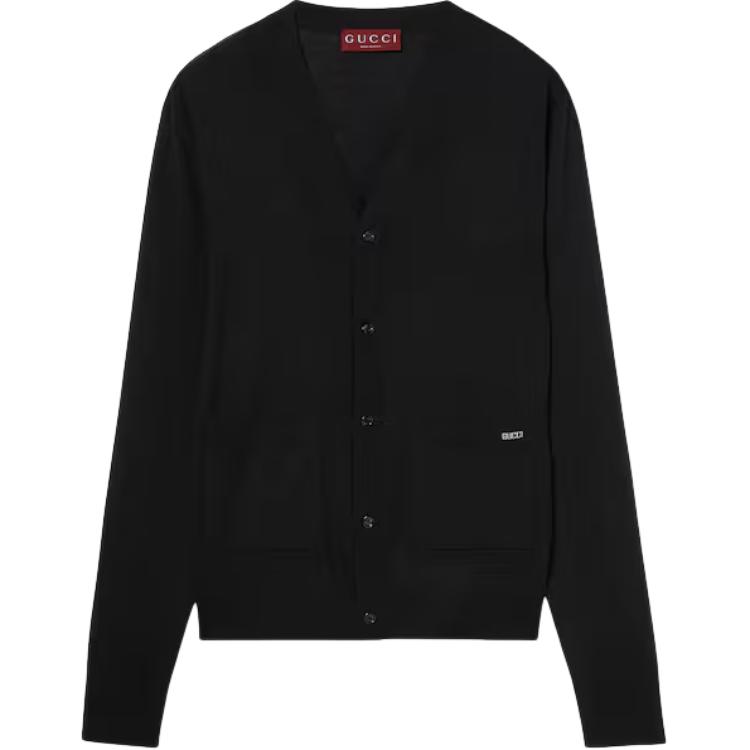 GUCCI Fine Wool Knit Polo Top With Intarsia
