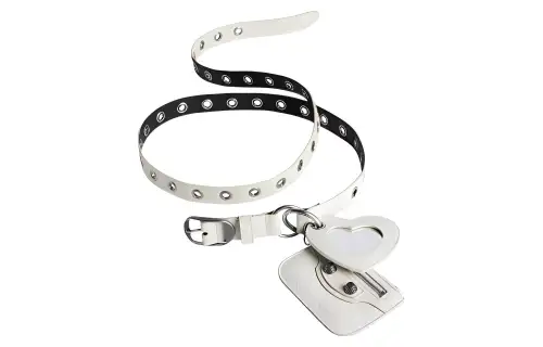 Balenciaga Le Cagole Charms Heart Tag Decoration Pin Buckle Calfskin Leather Belts Women's White Width 2.3CM