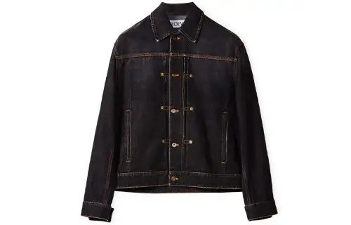 LOEWE Denim Jackets Men's Black Lapel Moderate Straight Fit