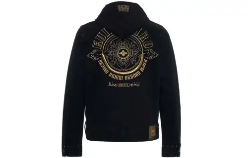 EVISU Denim Jackets Men's Black Hooded Moderate Straight Fit