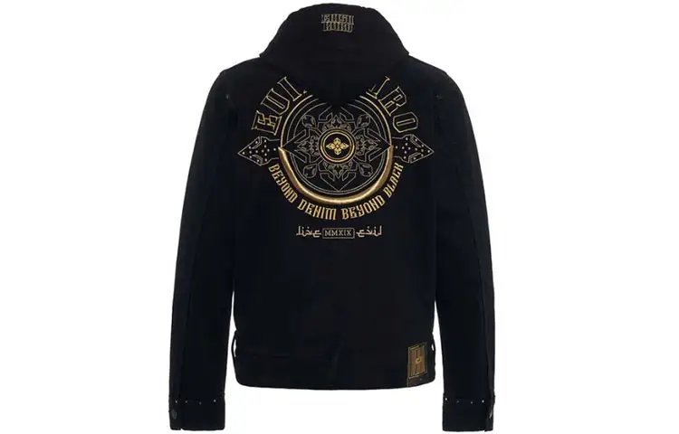 EVISU Denim Jackets Men's Black Hooded Moderate Straight Fit