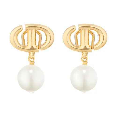 DIOR Resin Pearl Clip On Earrings Women's Gold
