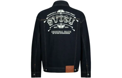 EVISU Denim Jackets Men's Denim Blue Lapel Moderate Straight Fit