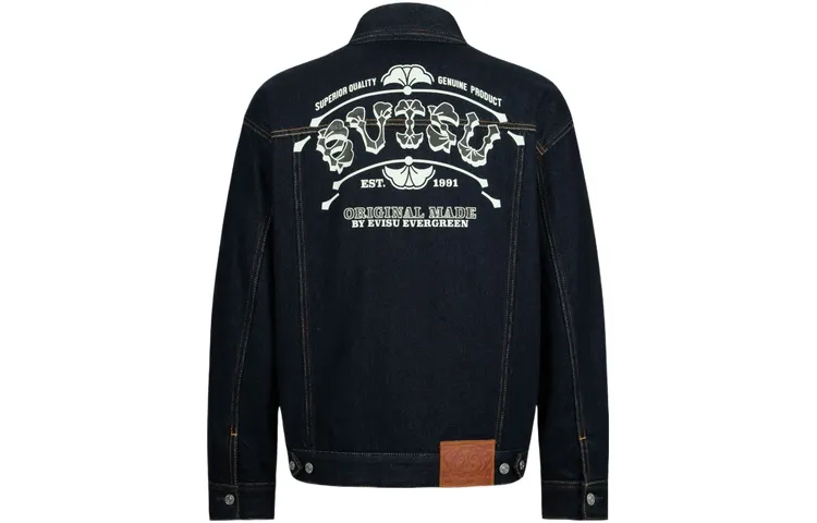 EVISU Denim Jackets Men's Denim Blue Lapel Moderate Straight Fit