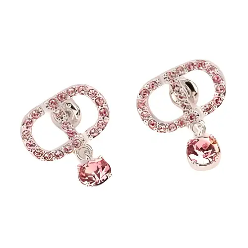 DIOR Palladium Plated Earrings Women's Pink