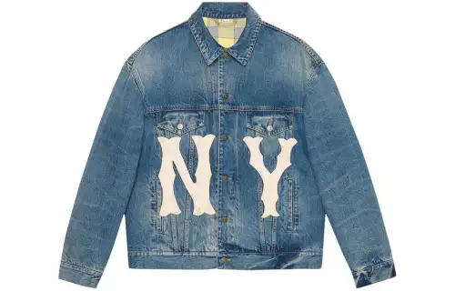 GUCCI Denim Jackets Men's Blue Lapel Moderate Straight Fit