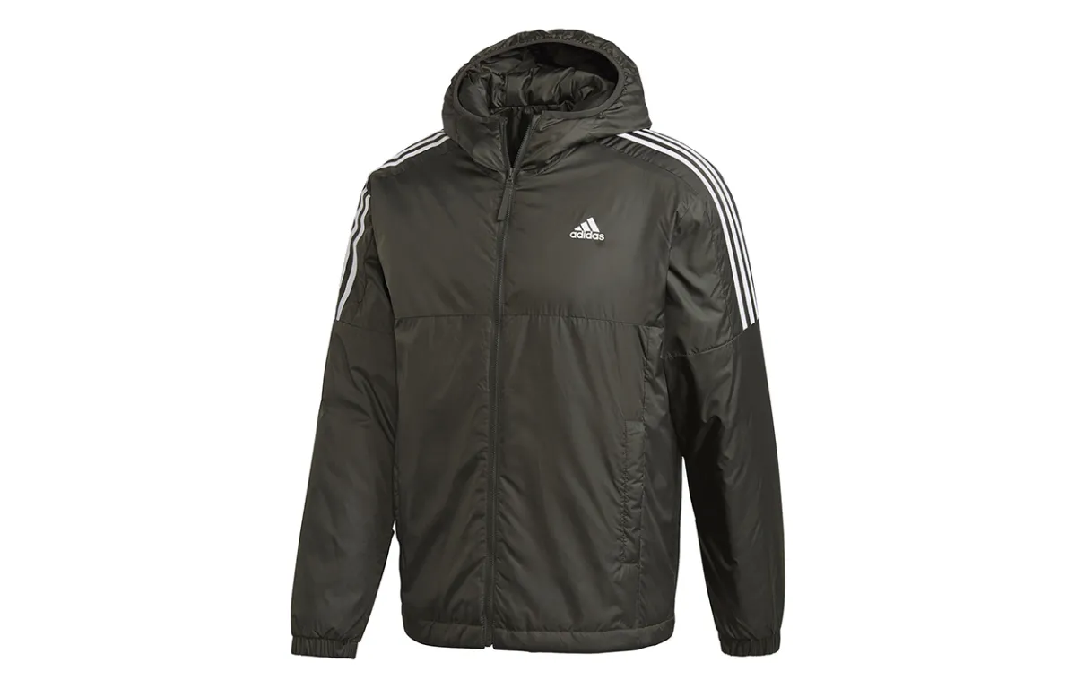 Adidas Puffer Jackets Men's Olive Brown Hooded Moderate