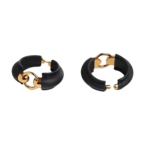 HERMES Calfskin Earrings Women's Black