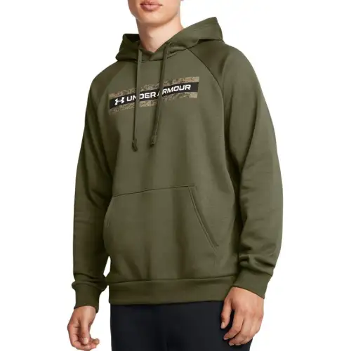 Under Armour Rival Letter Fleece Lined Casual Hooded Training Sports Breathable Sweatshirt Men's Green