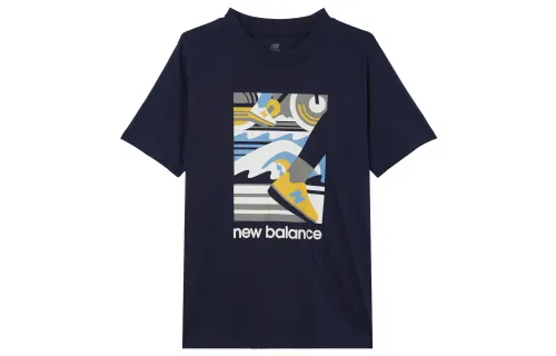 New Balance Sport Essentials T Shirts Men's Blue Crew Neck Moderate Straight Fit