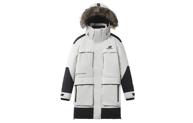 New Balance Down Jackets Unisex Ecru Hooded Moderate Straight Fit