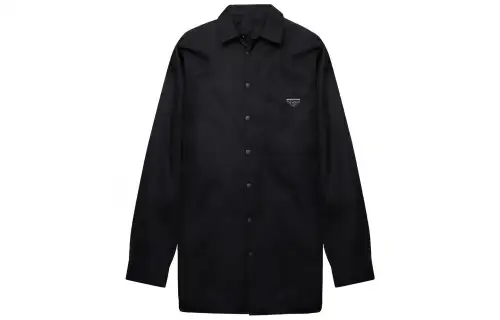 PRADA Camel Hair Chest Logo Button Down Shirt