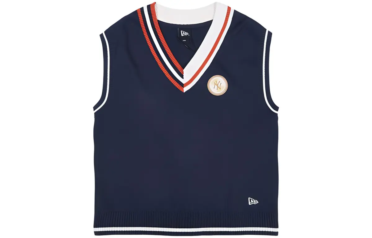 New Era MLB Preppy Vests Unisex Navy Blue V-neck Moderate Knitted Fabric