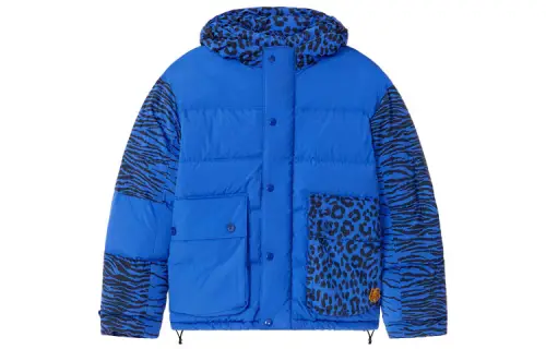 KENZO Puffer Jackets Men's Blue Hooded Moderate Padded Puffer Jacket