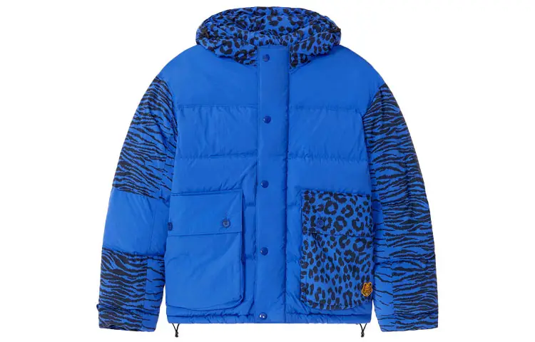 KENZO Puffer Jackets Men's Blue Hooded Moderate Padded Puffer Jacket