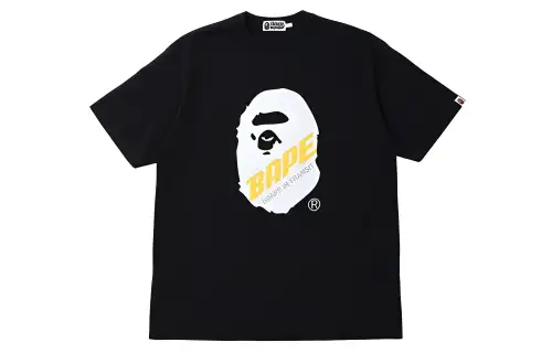 A BATHING APE Head Series T Shirts Men's Black Crew Neck Moderate Straight Fit